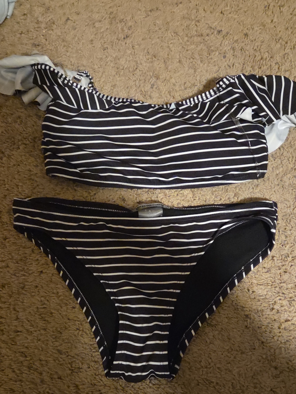 Vince Camuto Black & White Striped Bikini Set